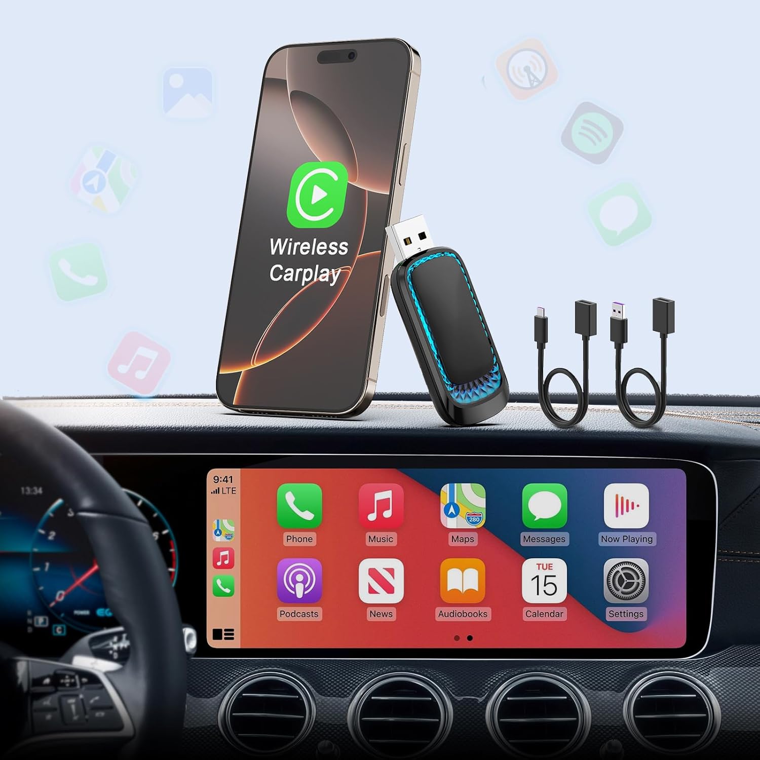 Tethering Cable Usb - Mini adaptador inalámbrico USB CarPlay para